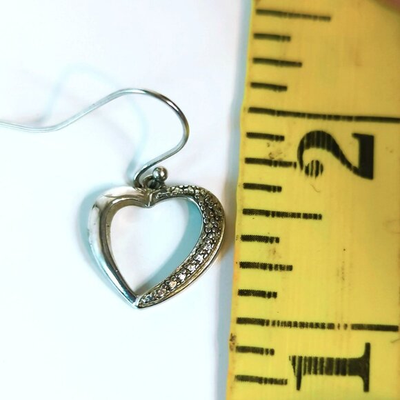 DL Sterling 925 Heart-Shaped Dangle Earrings With CZ Accent - Picture 4 of 4